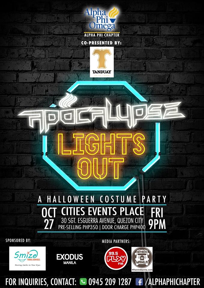 DJ JVC GIG: APOCALYPSE |  Alpha Phi Omega | DJ JVC, DJ Chum and DJ K.Woo | CITIES PLACE EVENTS, Quezon City. | October 27,&nbsp;2017